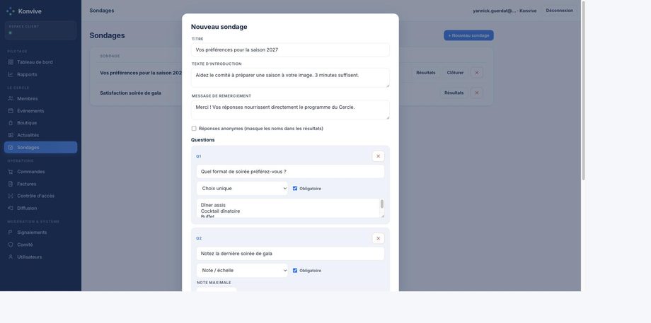 Créateur de sondage & suivi des réponses